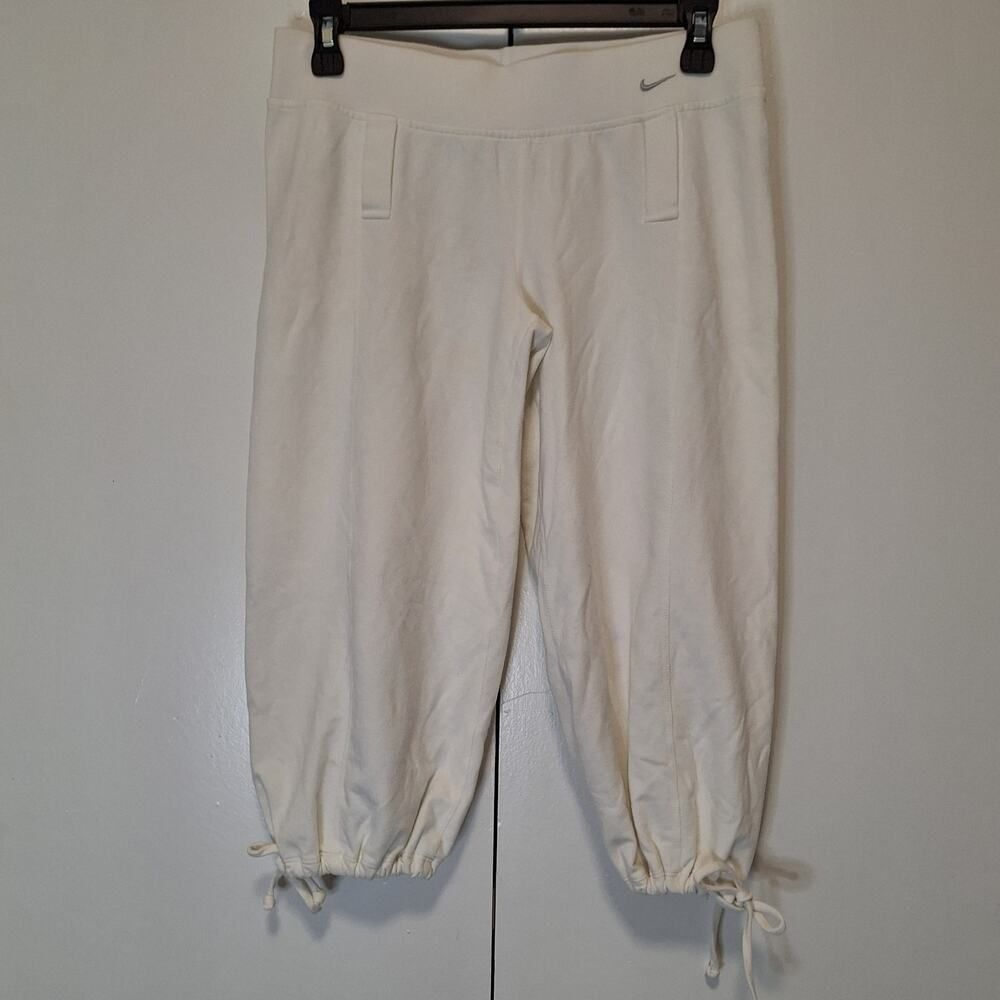Nike Dri-fit White Capri Pants with Belt Loops and Ankle Drawstring
